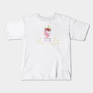 Five birthday greeting. Fifth. Magical Unicorn Birthday invitation. Party invitation greeting card Kids T-Shirt